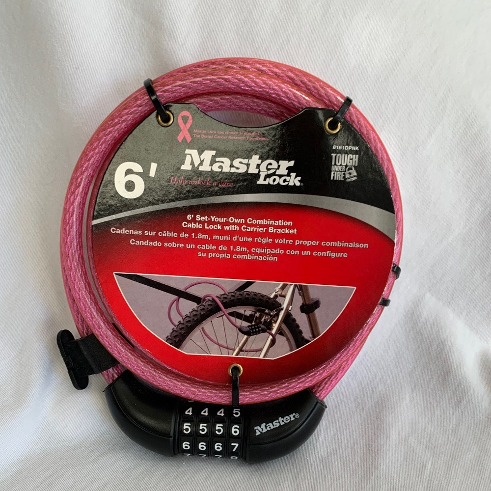 Master Lock 6' Pink Set Your Own Combination Cable Lock with Carrier Bracket